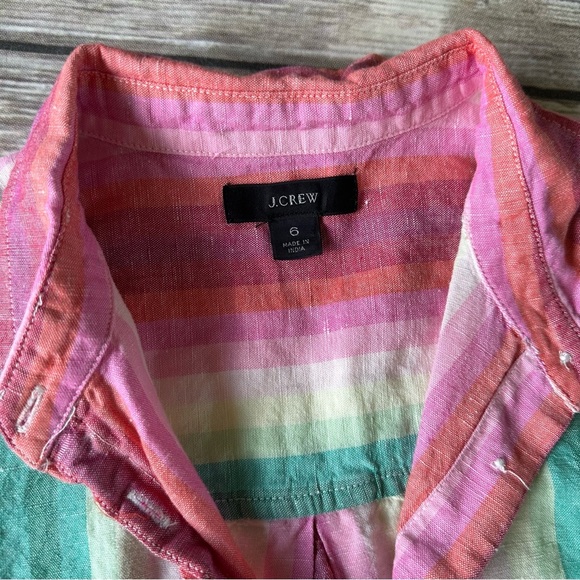 J. Crew Linen Rainbow Striped Shirt Sz 6 - Picture 5 of 9